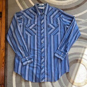 VINTAGE  Diamond Ranchwear Pearl Snap Long  Sleeve Button Down Shirt Men's XLT